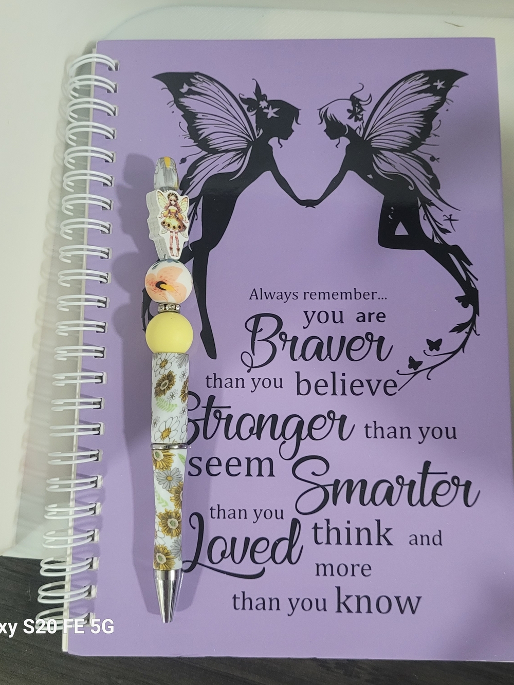Purple Fairy Quote Spiral Notebook with Decorative Pen Bundle